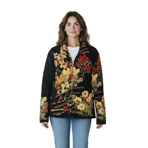 UBU Reversible Jacket Women's‎ M Asian Inspired Crinkle Soft Bead Embellishment